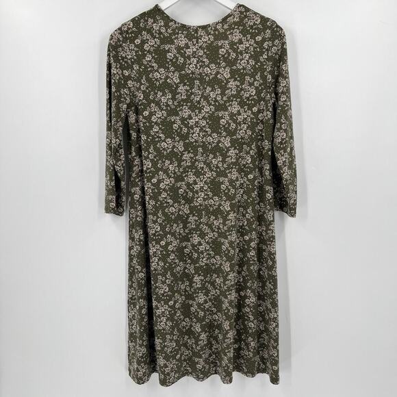 Garnet Hill Seamed Knit Trapeze Dress Olive Dot Floral 3/4 Sleeves Size Small - Picture 5 of 10